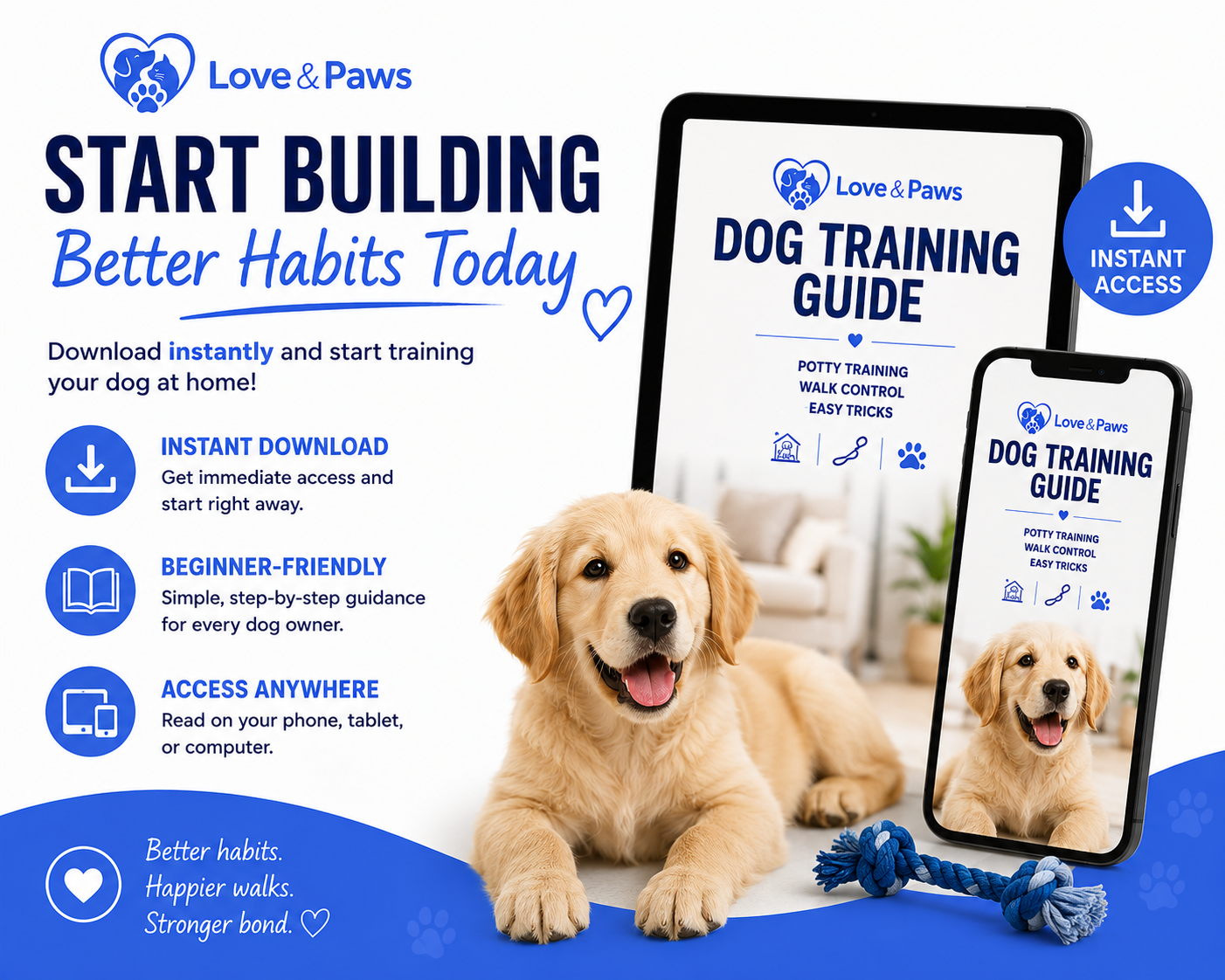 Love & Paws Dog Training Guide: Potty Training, Walk Control & Easy Tricks