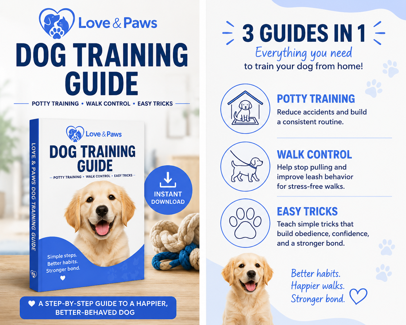 Love & Paws Dog Training Guide: Potty Training, Walk Control & Easy Tricks