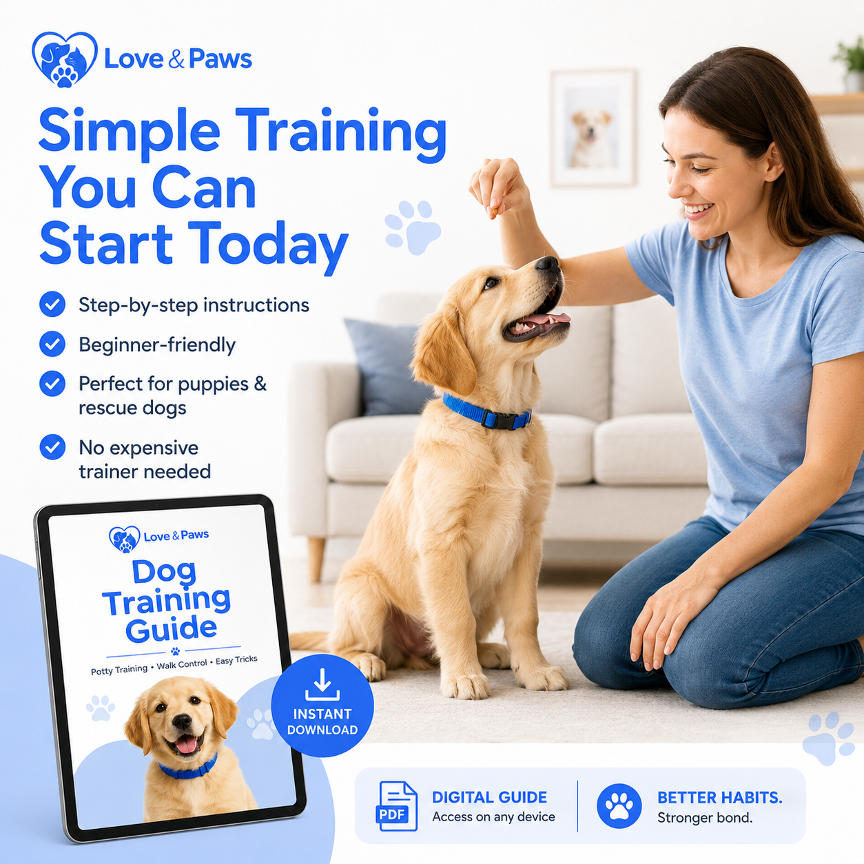 Love & Paws Dog Training Guide: Potty Training, Walk Control & Easy Tricks